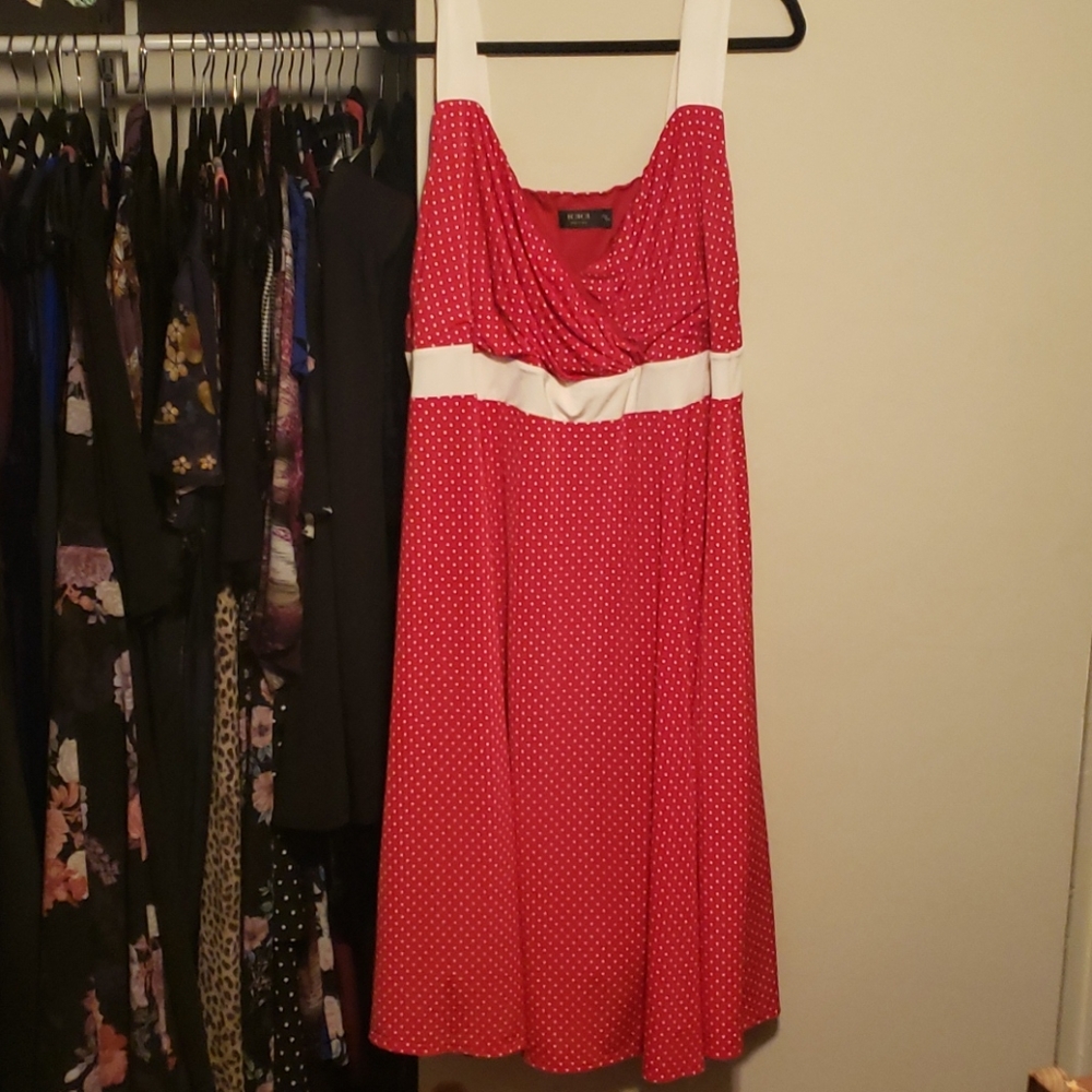 Fun and flirty Igigi red and white polka dot dress